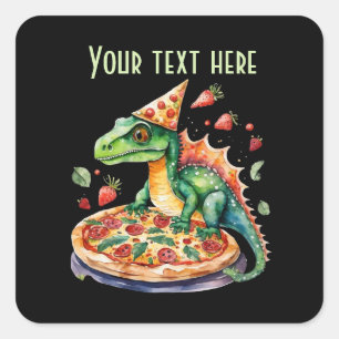 Cute pizza dinosaur party  square sticker