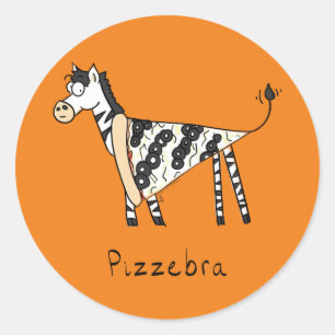 Cute Pizza Funny Zebra Kids Cartoon Classic Round Sticker