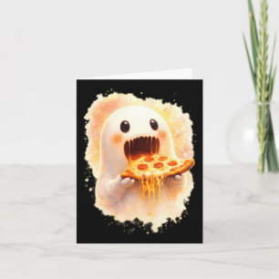 Cute Pizza Ghost Eating Pizza Funny Halloween Food Card