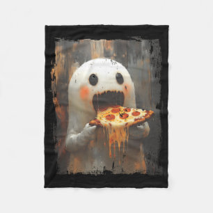 Cute Pizza Ghost Eating Pizza Funny Halloween Food Fleece Blanket