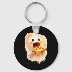 Cute Pizza Ghost Eating Pizza Funny Halloween Food Key Ring