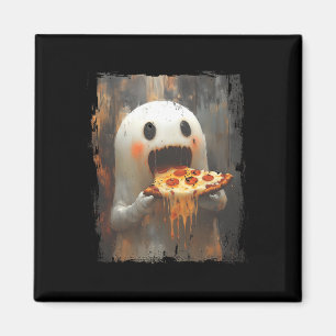 Cute Pizza Ghost Eating Pizza Funny Halloween Food Magnet
