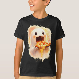 Cute Pizza Ghost Eating Pizza Funny Halloween Food T-Shirt