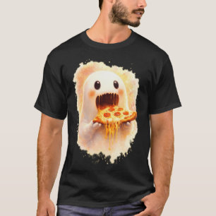 Cute Pizza Ghost Eating Pizza Funny Halloween Food T-Shirt