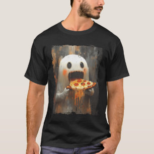 Cute Pizza Ghost Eating Pizza Funny Halloween Food T-Shirt