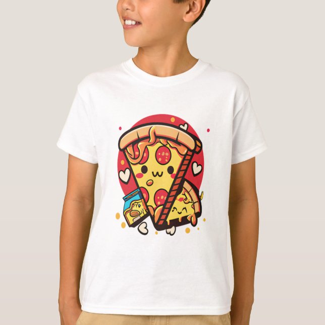 Cute Pizza Kawaii T-Shirt (Front)