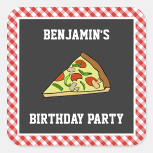 Cute Pizza Kids Birthday Party Favour Sticker
