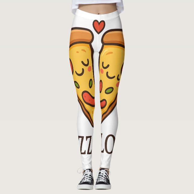 Cute Pizza Love Sticker Leggings (Front)