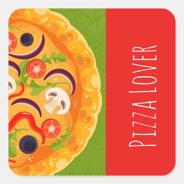 Cute pizza lover colourful food square sticker (Front)