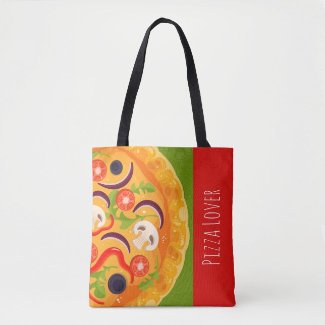 Cute pizza lover colourful food tote bag (Front)