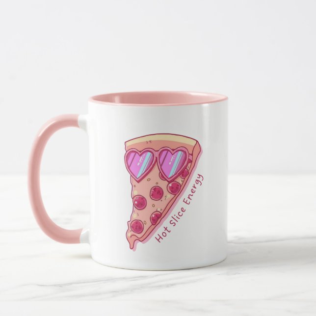 Cute Pizza Lover Mug with Pink Heart Sunglasses (Left)