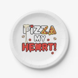 Cute Pizza My Heart Funny Foodie Pun for Pizza  Paper Plate