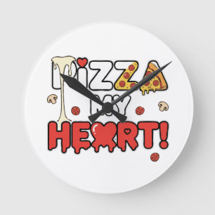 Cute Pizza My Heart Funny Foodie Pun for Pizza  Round Clock