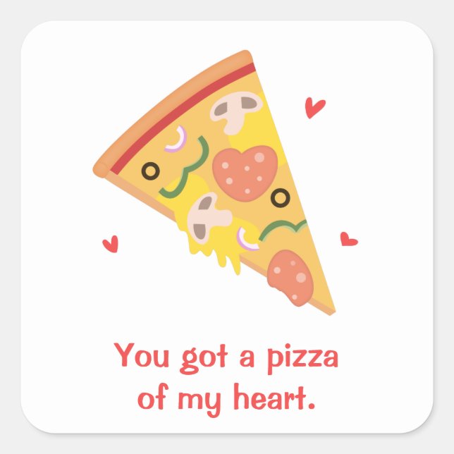 Cute Pizza of my Heart Pun Love Humour Square Sticker (Front)