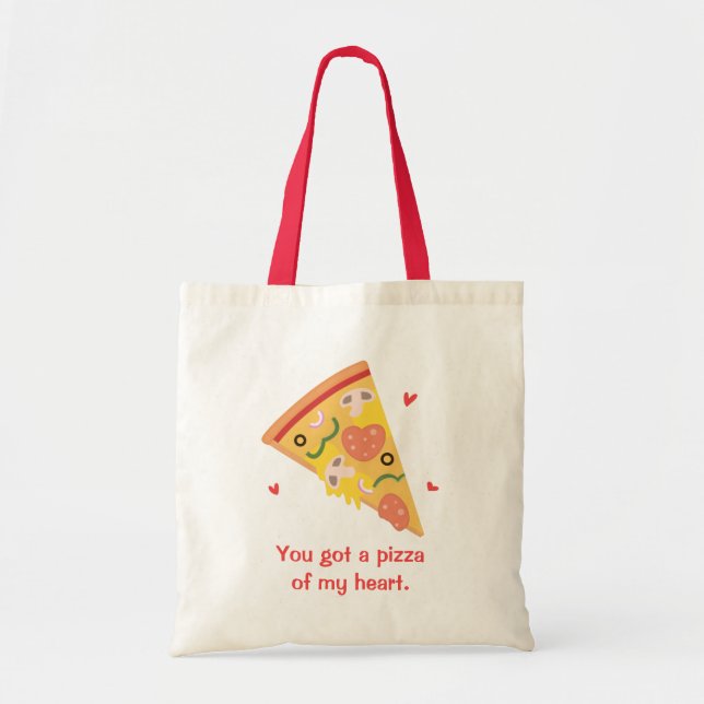 Cute Pizza of my Heart Pun Love Humour Tote Bag (Front)