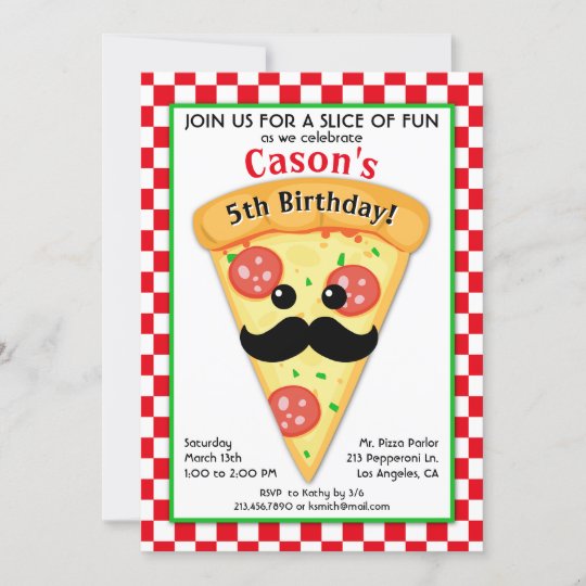 Cute Pizza Party Kid S Birthday Invitation Zazzle Co Uk