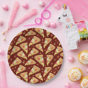 cute pizza party lovers tiled paper plate