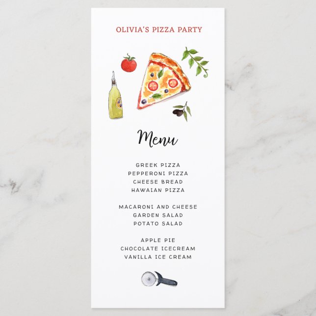 Cute Pizza Party Menu Card (Front)