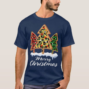 Cute Plaid and Leopard Gingerbread Christmas tree T-Shirt