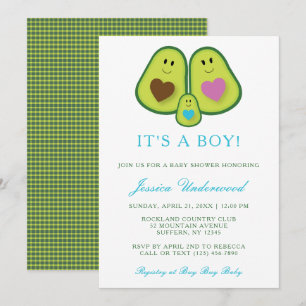 Cute Plaid Avocado Boy Baby Shower Invitation
