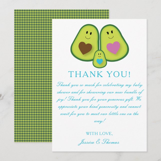 Cute Plaid Avocado Boy Baby Shower Thank You Card (Front/Back)