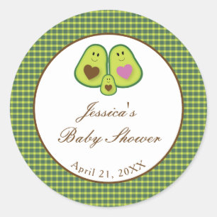 Cute Plaid Avocado Gender Neutral Baby Shower Classic Round Sticker