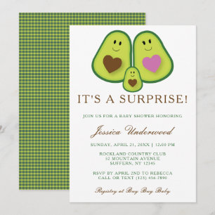Cute Plaid Avocado Gender Neutral Baby Shower Invitation