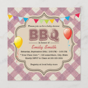 Cute Plaid Baby Shower BBQ Party Invitations