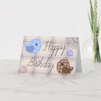Cute Plaid Birds Country Rustic Birthday Card