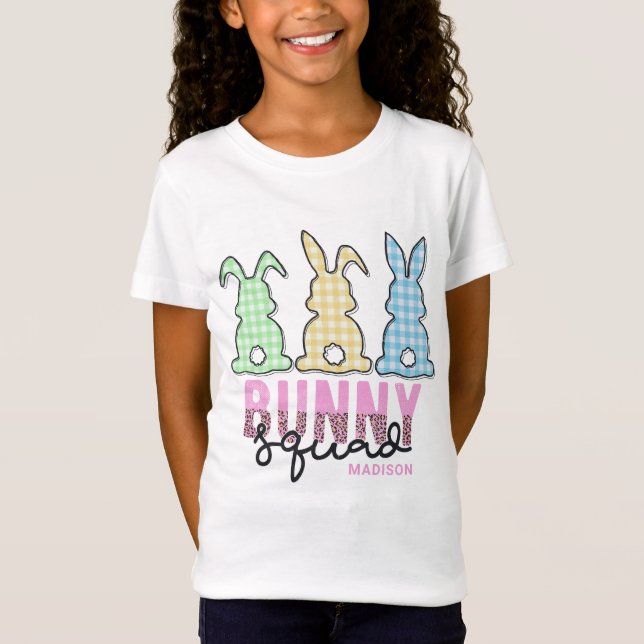 Cute Plaid Bunny Squad Rabbit Personalised T-Shirt (Front)