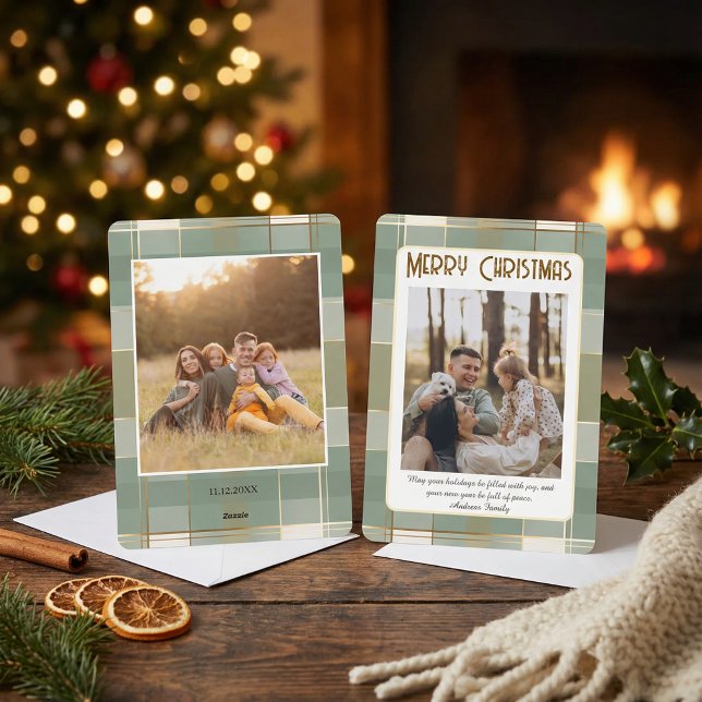 Cute Plaid Christmas Card with Family Photo  (Creator Uploaded)