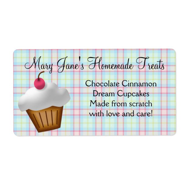 Cute Plaid Cupcake Custom Label (Front)