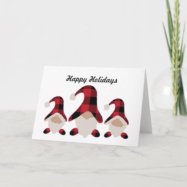 Cute Plaid Gnome Holiday Christmas Card (Front)