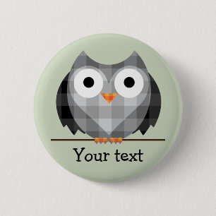 Cute Plaid Grey Horned Owl Illustration 6 Cm Round Badge