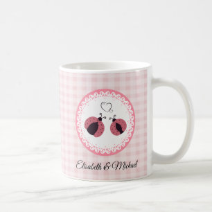 Cute plaid ladybugs in love personalised  coffee mug