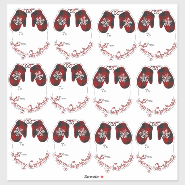 Cute plaid mittens gift tags (Sheet)