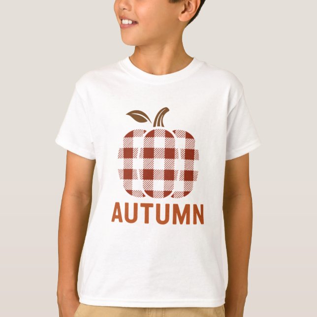 Cute Plaid Pumpkin Tee – Autumn Outfit for Kids (Front)