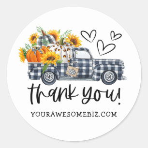 Cute Plaid Pumpkins Sunflower Truck Fall Business Classic Round Sticker