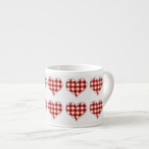 Cute Plaid Red Hearts Dotty Pattern Espresso Cup