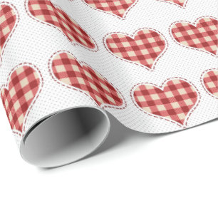Cute Plaid Red Hearts Dotty Pattern Wrapping Paper