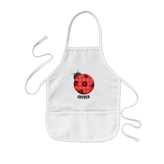 Cute Plaid Red Ladybug Personalised Kids Apron (Front)
