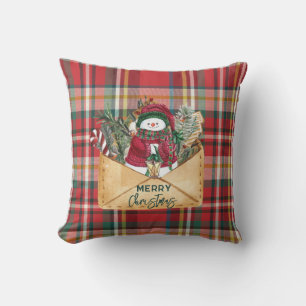 Cute Plaid Rustic Script Christmas Custom Family Cushion