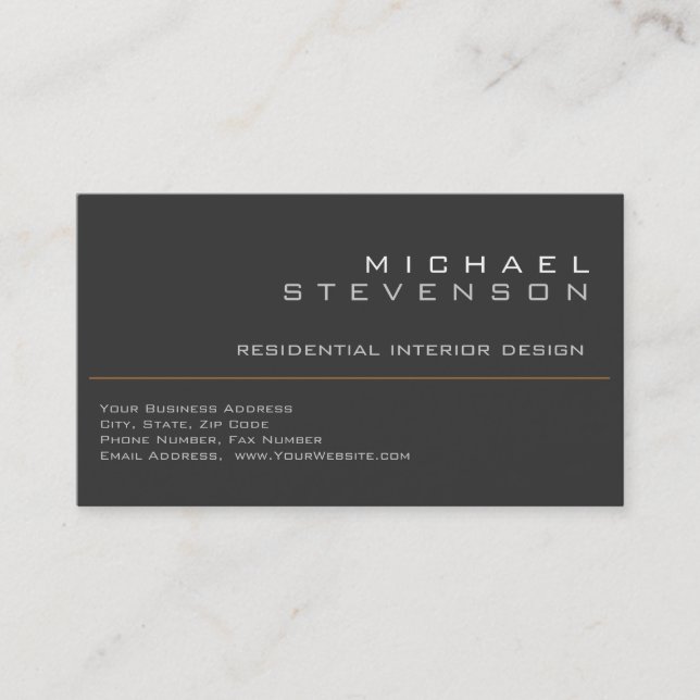 Cute Plain Grey Black Designer Business Card (Front)