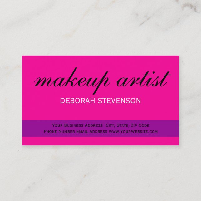 Cute Plain Pink Purple Makeup Artist Business Card (Front)