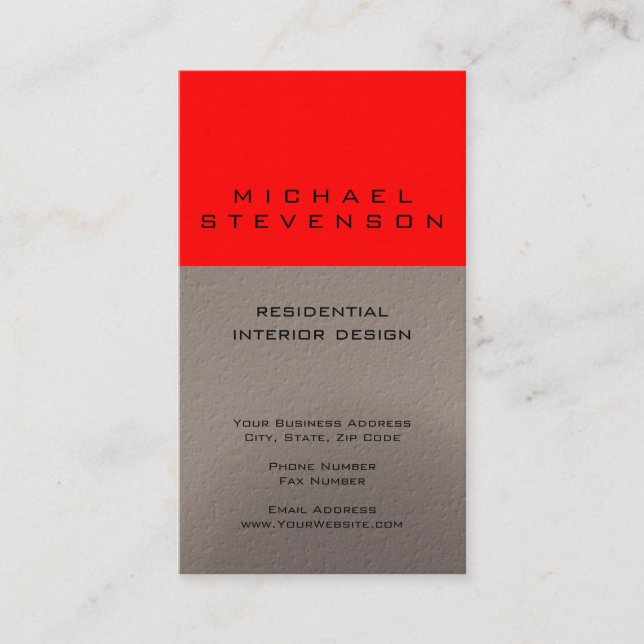 Cute Plain Red Beige Designer Business Card (Front)