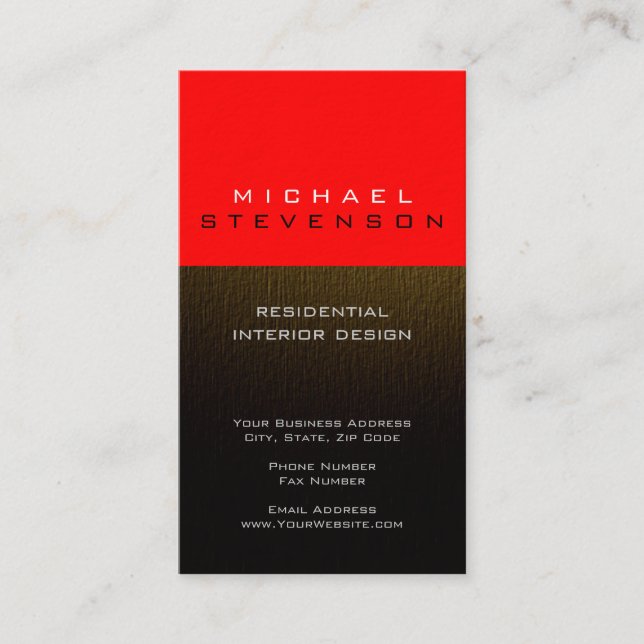 Cute Plain Red Gold Yellow Designer Business Card (Front)
