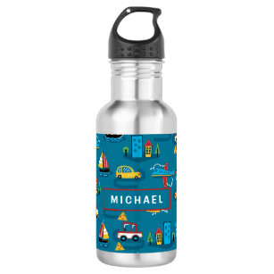 Cute Planes Boats Cars Kids Boys Personalised Name 532 Ml Water Bottle