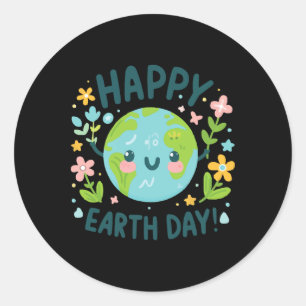 Cute Planet Earth Day Birthday Happy Earth Day Classic Round Sticker