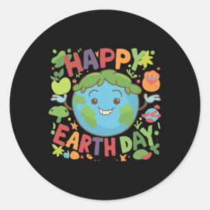 Cute Planet Earth Saying Happy Earth Day Classic Round Sticker