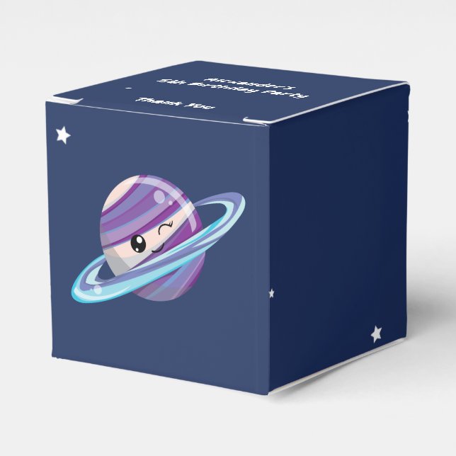 Cute Planet Saturn Space Galaxy Kid Birthday Favour Box (Front Side)